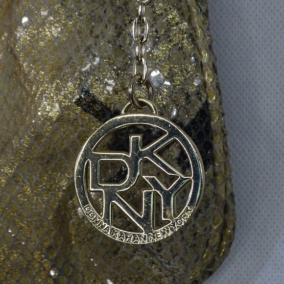 DKNY Gold Python Snake Print Chain Strap Shoulder Bag Crossbody W/Charm Accent - Picture 4 of 14
